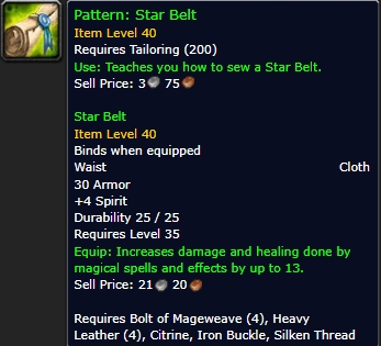 Pattern Star Belt wow sod phase 2